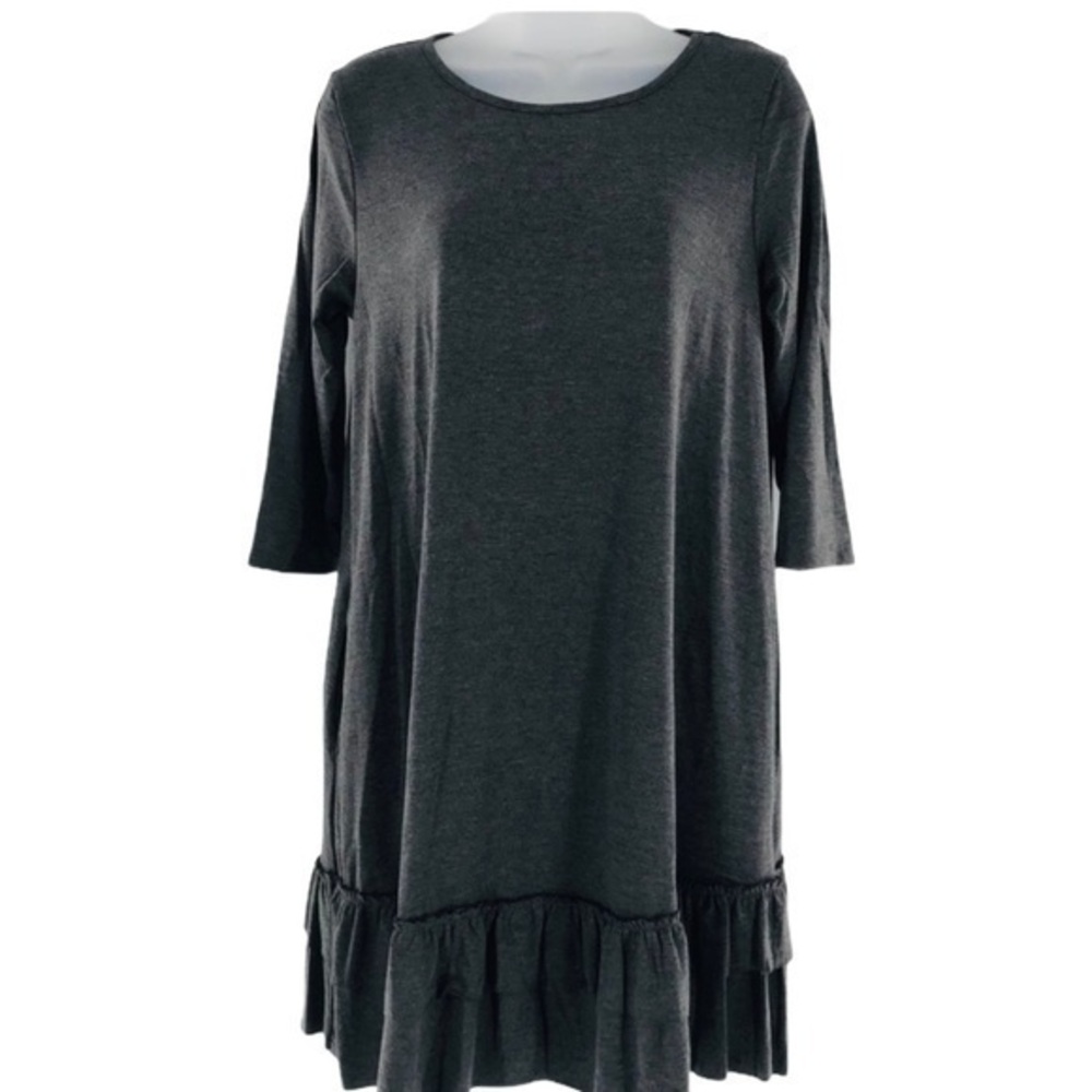 Charcoal Ruffle-Hem 3/4 Sleeve Tunic Dress